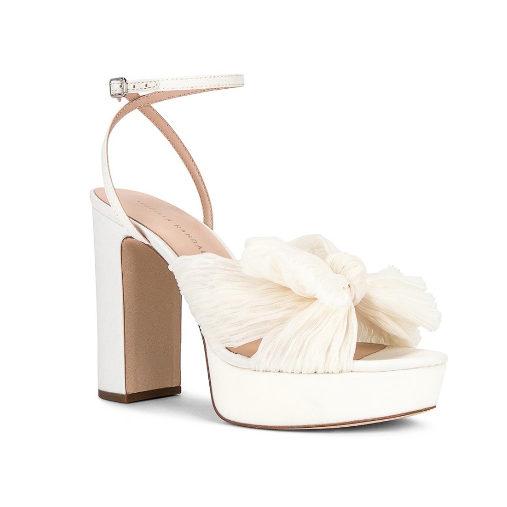 Loeffler Randall Natalia Pleated Knot White Platform Heels
